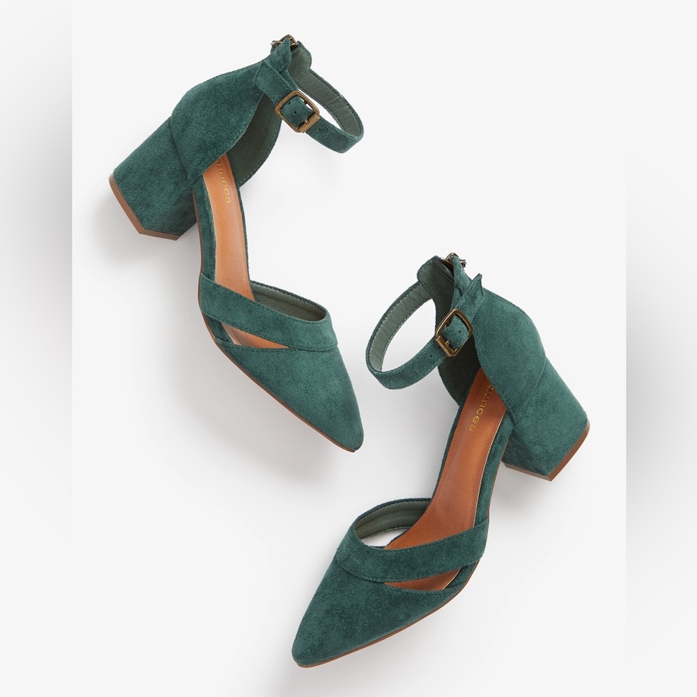 Green Faux Suede Block Heels with Ankle Strap